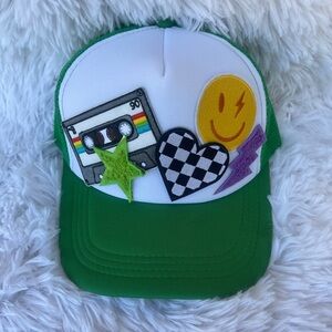 Green Trucker Hat with Fun Patches